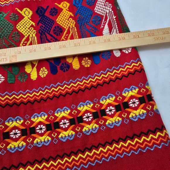 Handmade Guatemalan Red Mexican Skirt Colorful Embroidered Peasant Ethnic XL - Picture 8 of 13